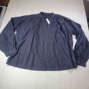 Madewell Navy Long-Sleeve Pleated Cotton-Blend Tunic Peasant Blouse Size S